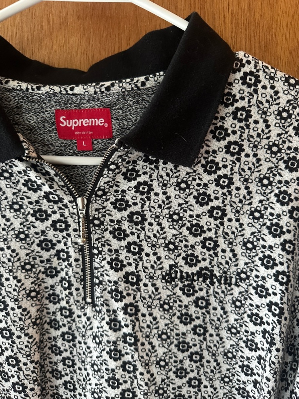 Supreme Black & White Floral Zip Polo